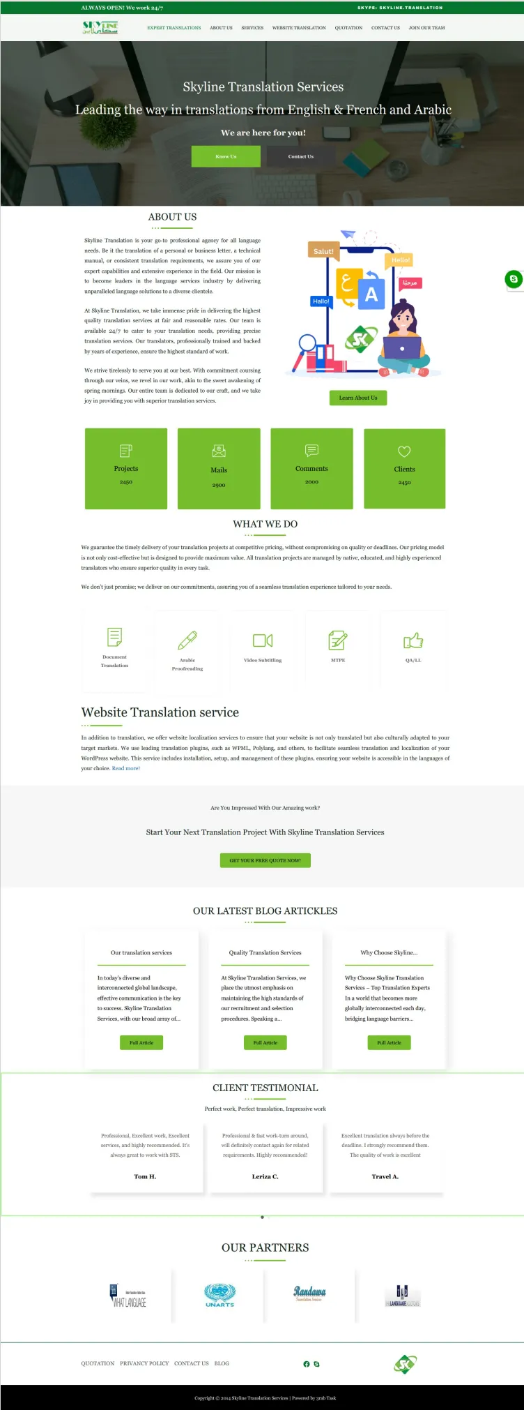 تصميم وتطوير موقع Skyline Translation Services